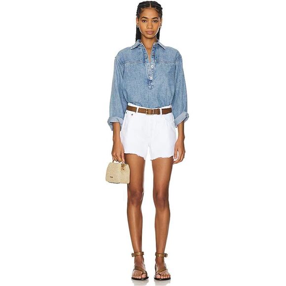 rag & bone NWT WOMENS Denim Vintage Cut Off Midi Shorts Frayed Hem Size 33 - Picture 7 of 8